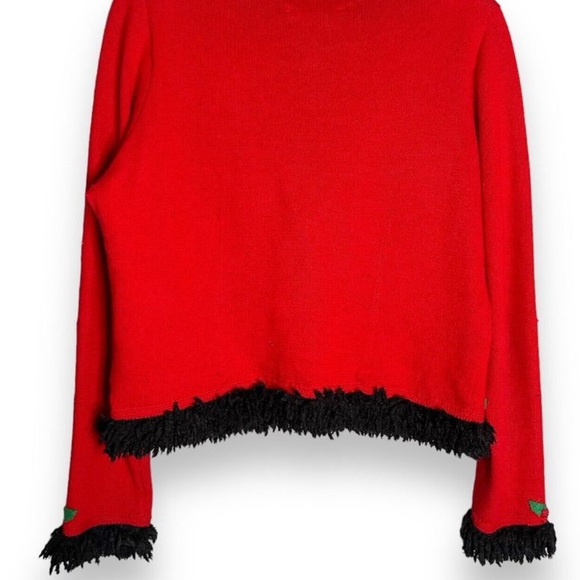 Michael Simon Womens Sz M Beaded Nutcracker Sweater Cardigan Black Fringe Trim - Picture 15 of 15